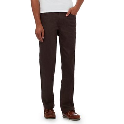 Maine New England Brown textured regular fit trousers